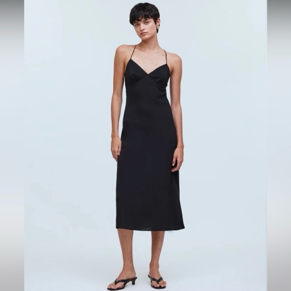 Madewell The Layton Midi Black Slip Midi Dress w/ Spaghetti Straps, Size 14 NWT - Picture 11 of 11